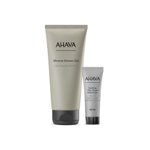 ערכת רענון יומי לגבר AHAVA הכוללת מוצרי טיפוח פנים וגוף לגבר.