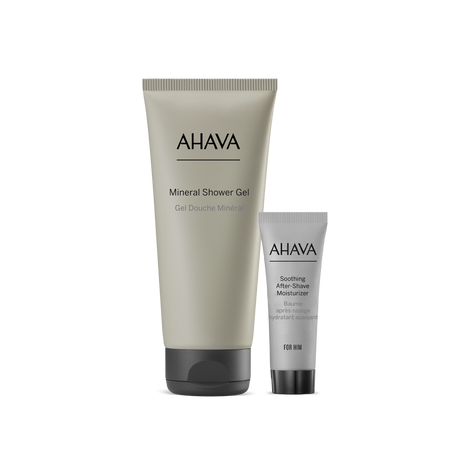 ערכת רענון יומי לגבר AHAVA הכוללת מוצרי טיפוח פנים וגוף לגבר.